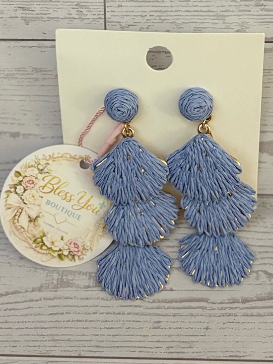 by bhart Jewelry - Light Blue Thread Tassel Drop Earrings